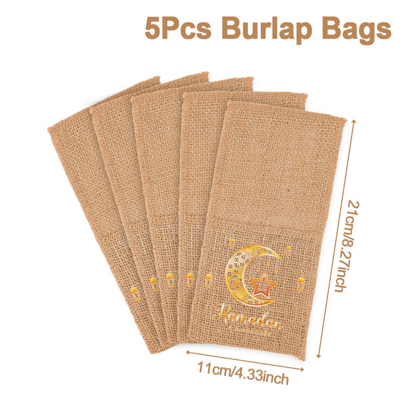 5pc Eid Mubarak Burlap Gift Bags, Ramadan Gift Bags